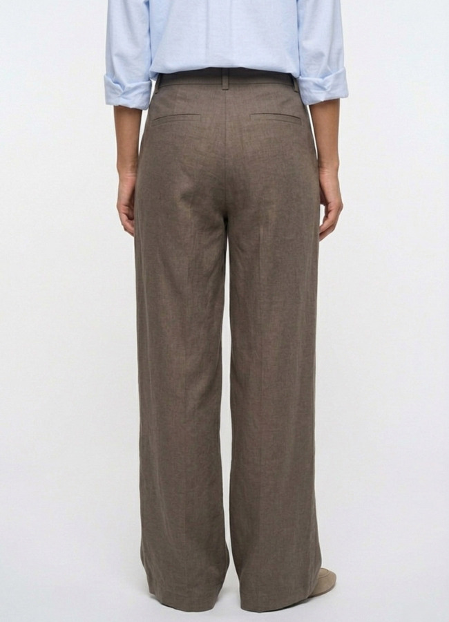 Kahve Renk Lyocell Karışımlı Pileli Palazzo Pantolon - 5