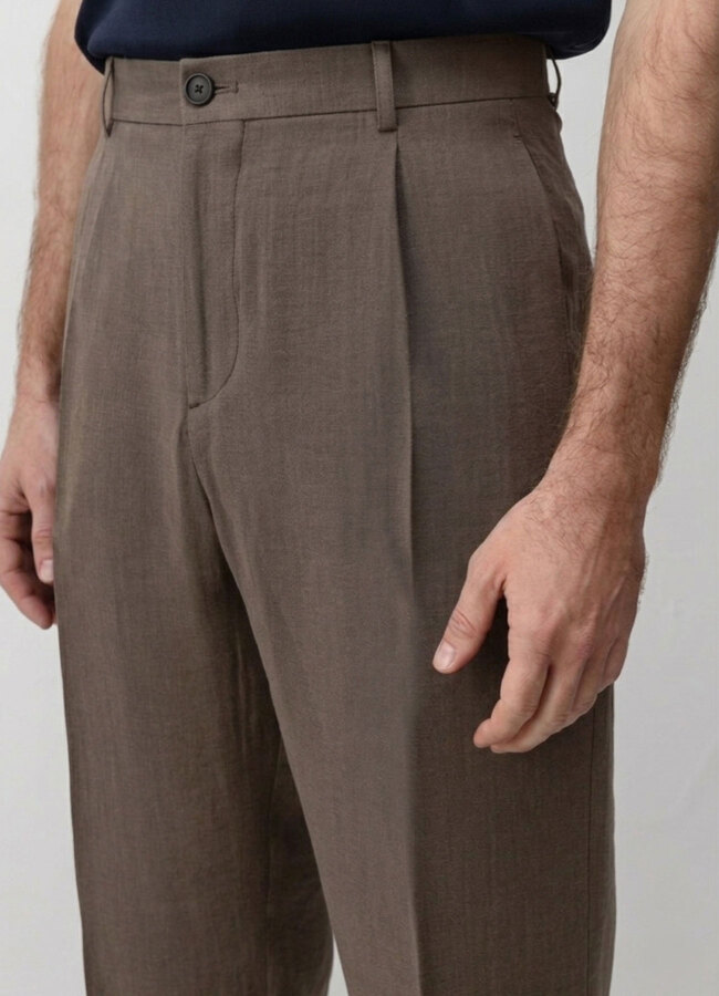 Kahve Renk Lyocell Karışımlı Pileli Pantolon - 2