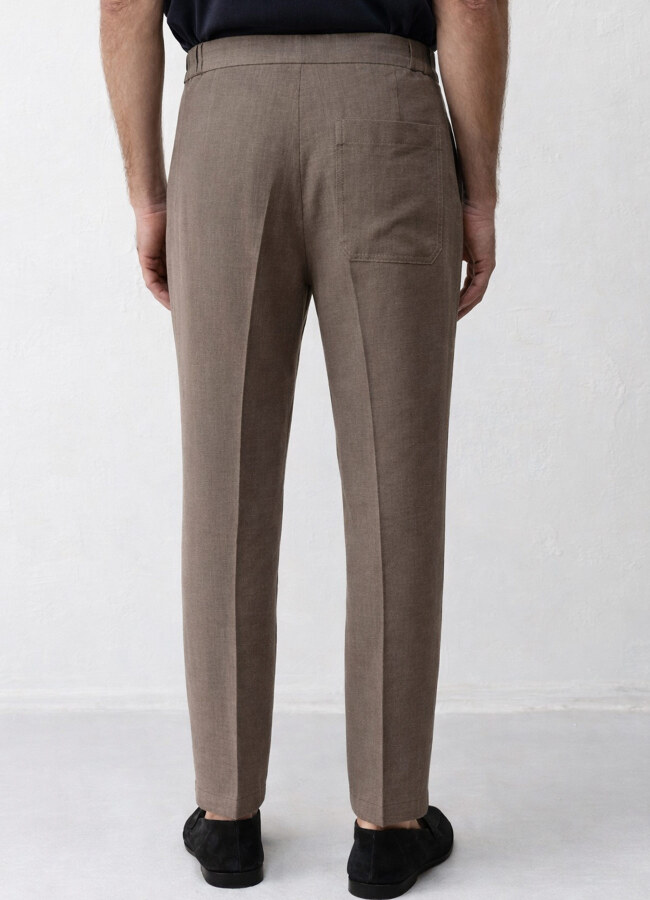 Kahve Renk Lyocell Karışımlı Pileli Pantolon - 4