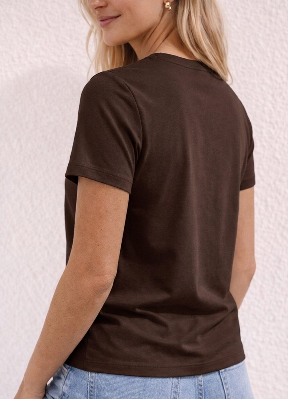 Kahve Renk Pamuk Karışımlı Tişört - 4