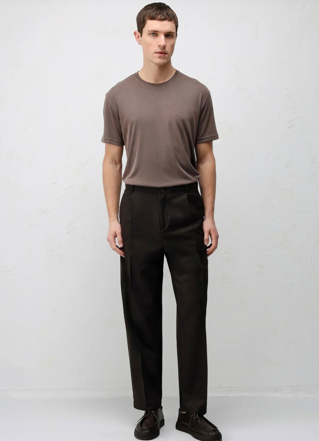 Kahve Renk Viskoz Karışımlı Tişört - 4