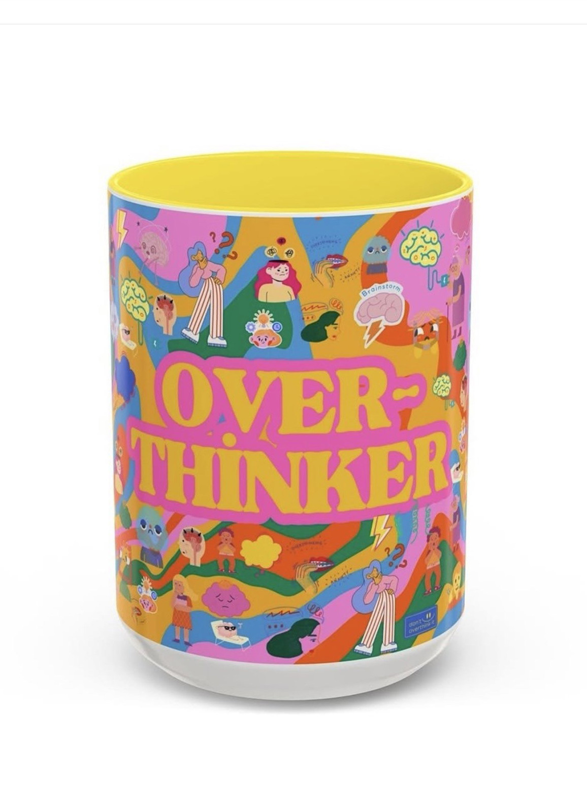 Çok Renkli "Overthinker" Temalı Özel Tasarım Porselen Kupa - 3