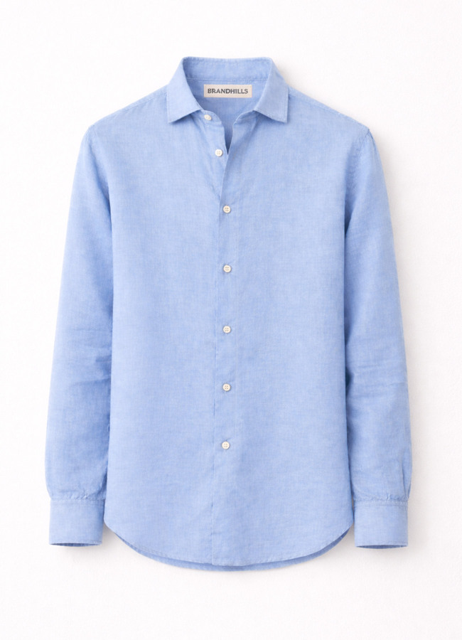 Koyu Mavi Renk Uzun Kol Keten Gömlek