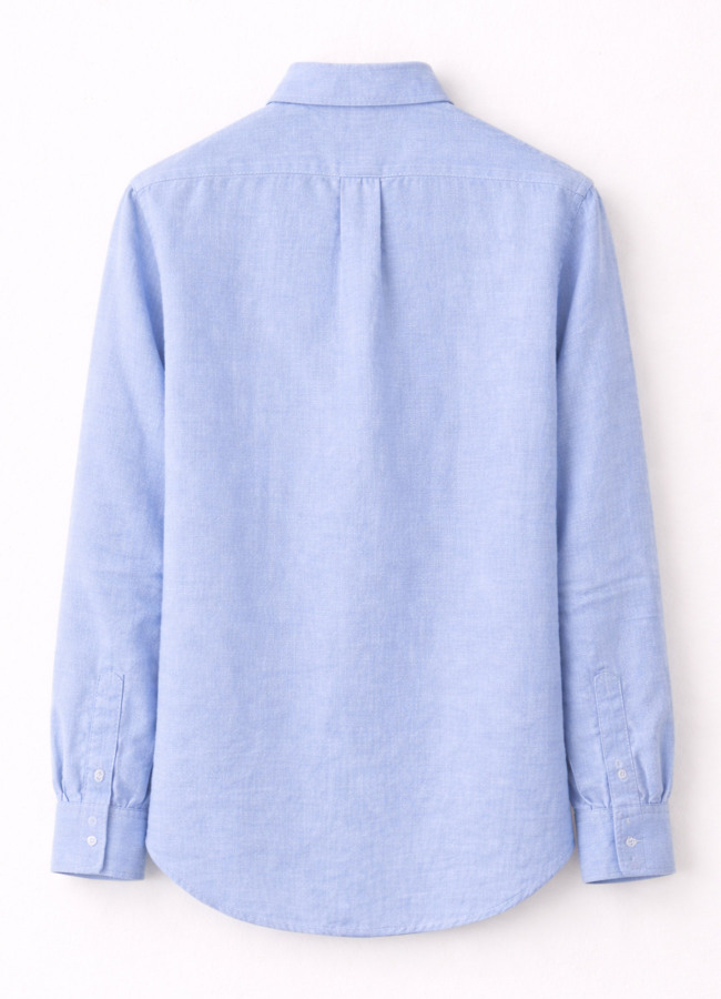 Koyu Mavi Renk Uzun Kol Keten Gömlek - 2