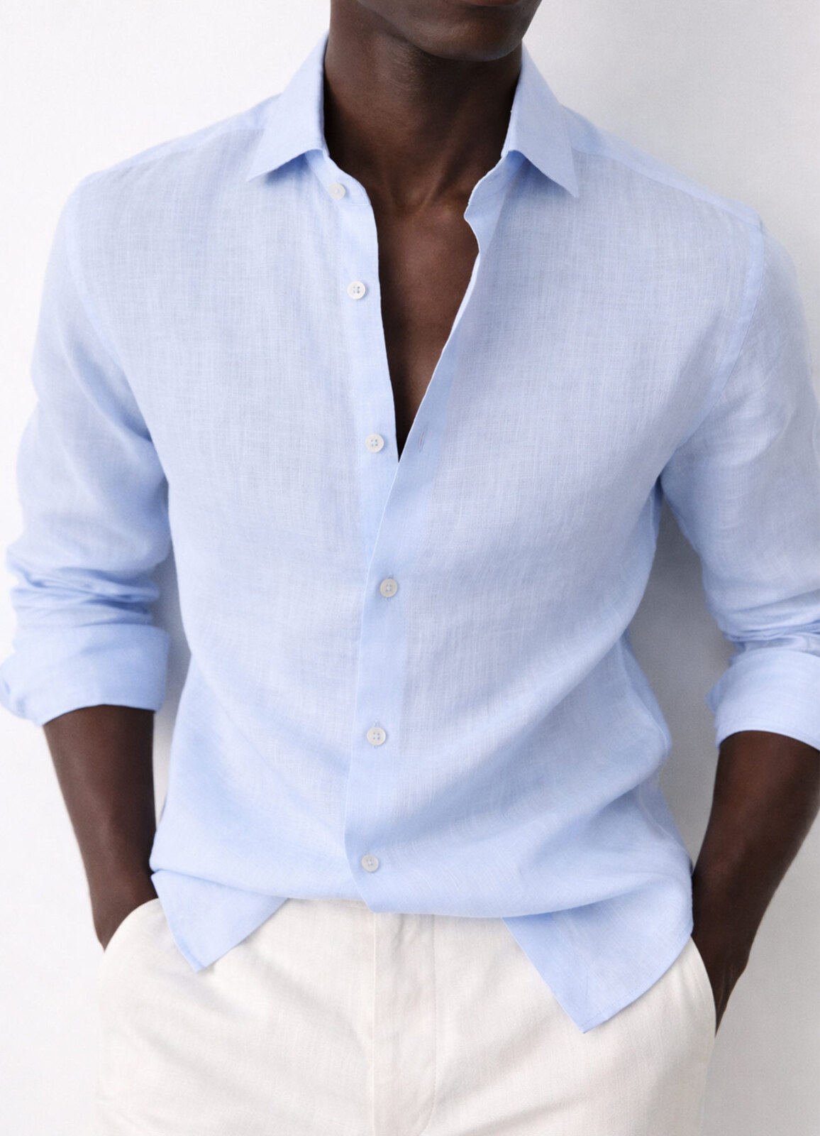 Koyu Mavi Renk Uzun Kol Keten Gömlek - 4