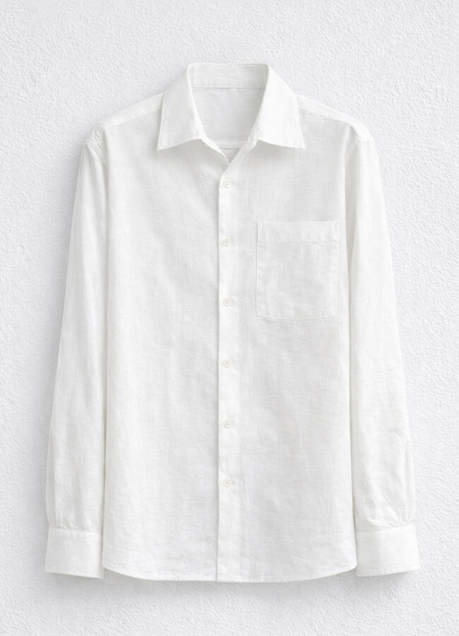 Ekru Renk Lyocell Karışımlı Dökümlü Gömlek