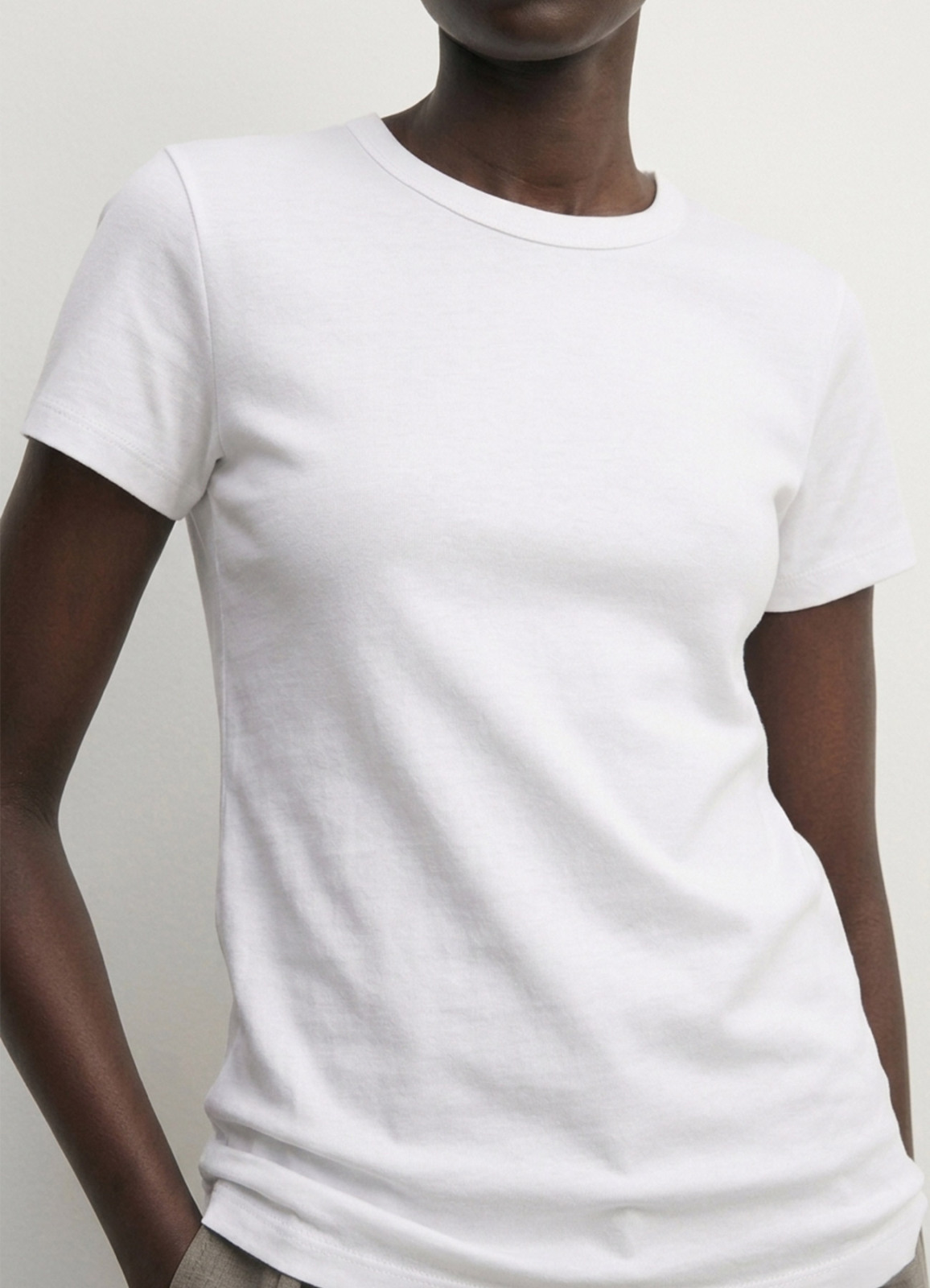 Ekru Renk Pamuk Karışımlı Tişört - 3