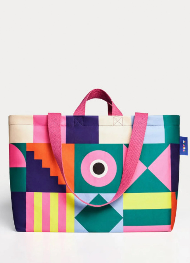 Geometrik Desenli Kanvas Çanta - 1