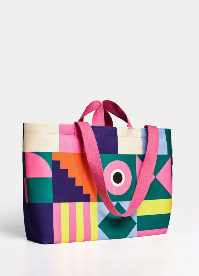 Geometrik Desenli Kanvas Çanta - 2