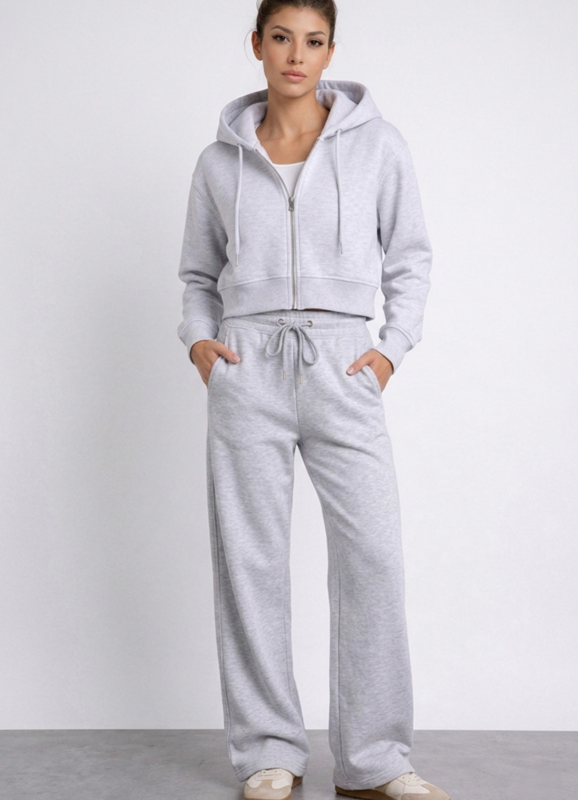 Gri Renk Pamuk Karışımlı Eşofman Takımı