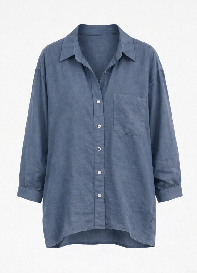 Gri / Mavi Renk Modal Karışımlı Oversize Gömlek - 2