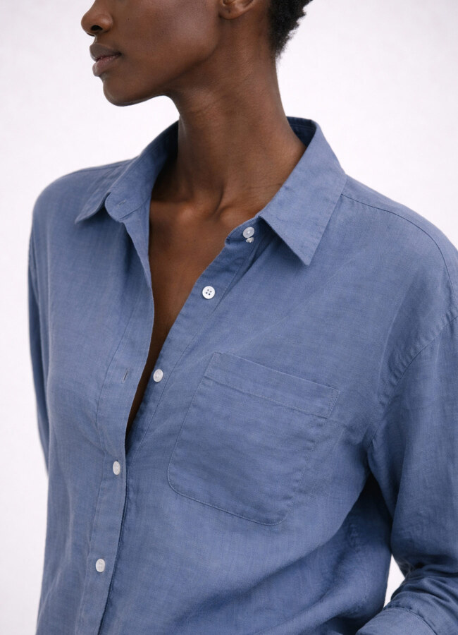 Gri / Mavi Renk Modal Karışımlı Oversize Gömlek - 3