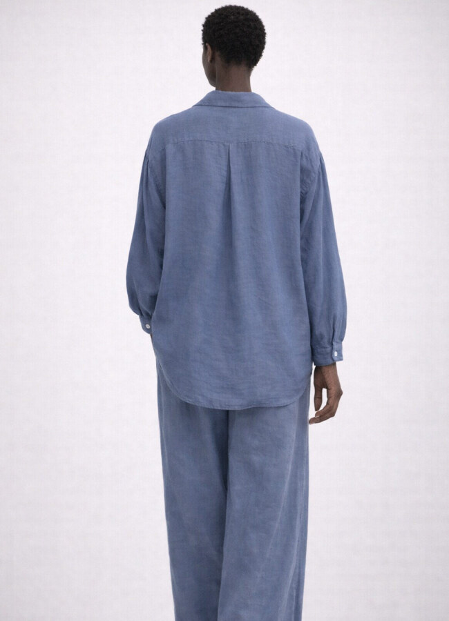 Gri / Mavi Renk Modal Karışımlı Oversize Gömlek - 4