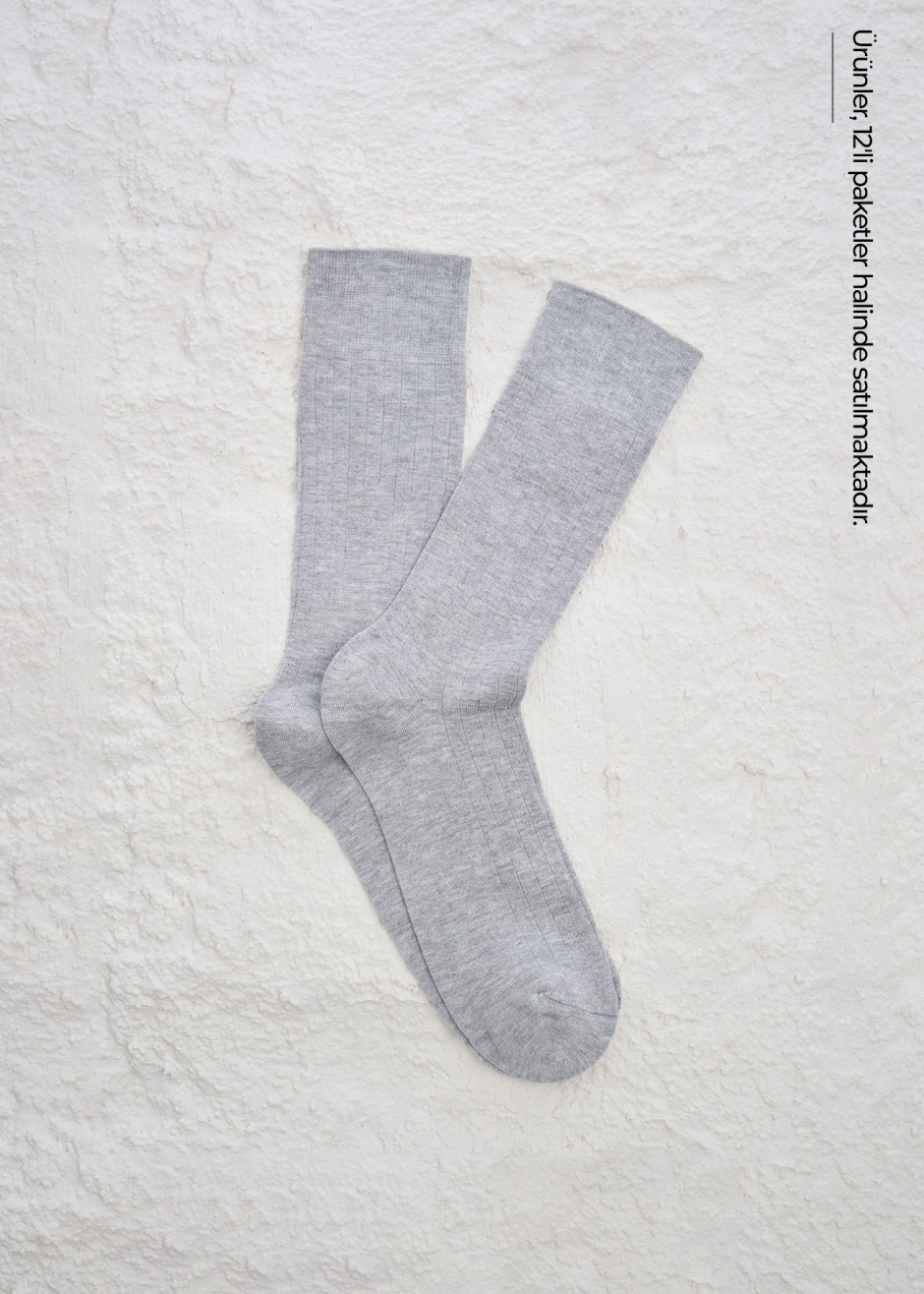Gri Melanj Renk 12'li Bamboo Karışımlı Çorap - 1