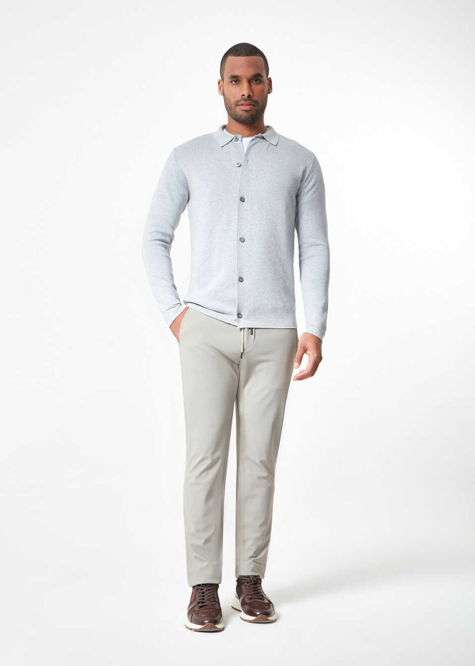 Gri Renk Çelik Örme Triko Hırka - 1