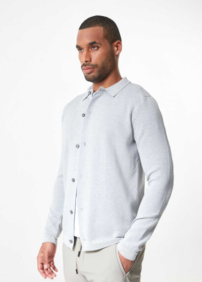 Gri Renk Çelik Örme Triko Hırka - 5