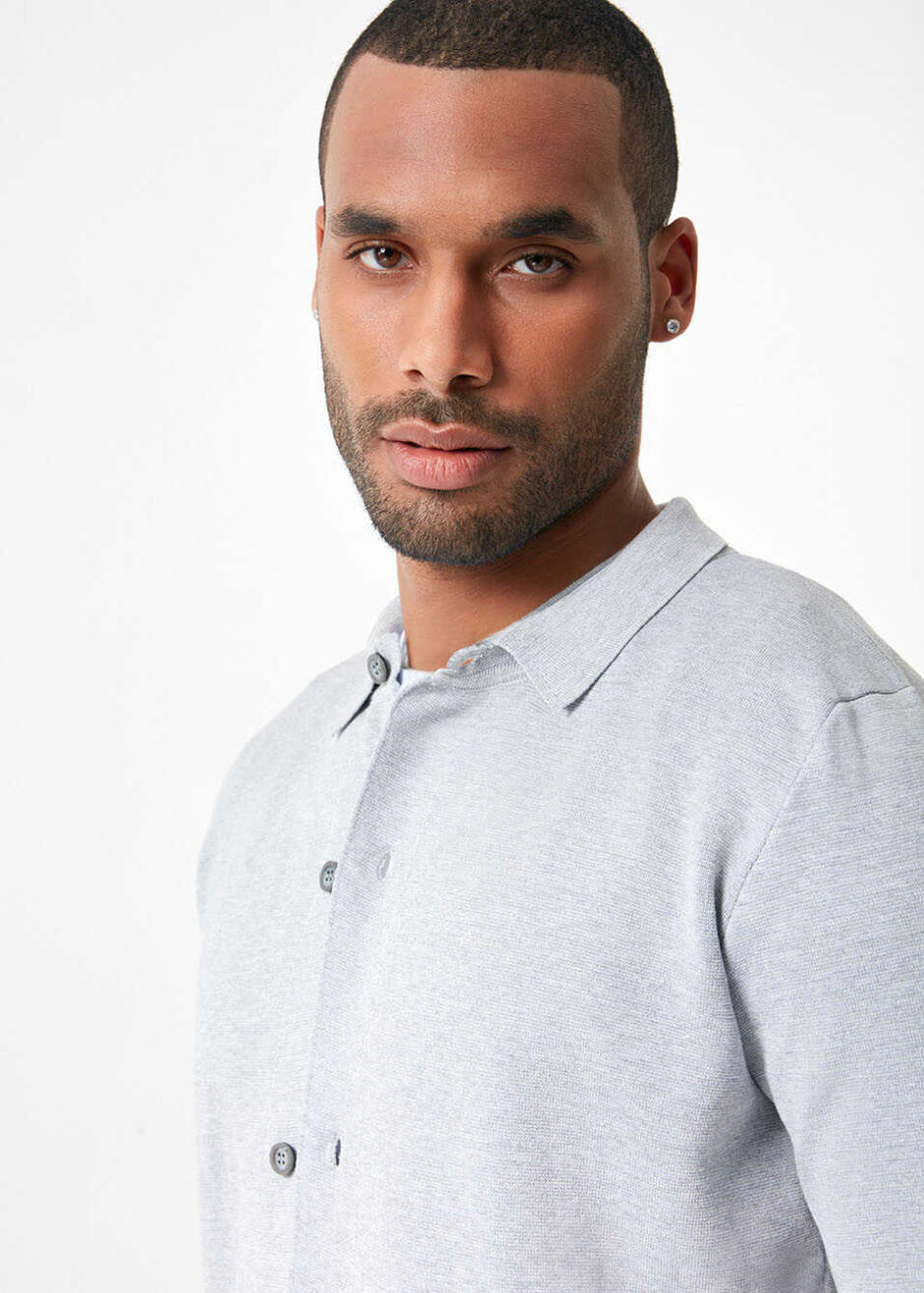 Gri Renk Çelik Örme Triko Hırka - 7