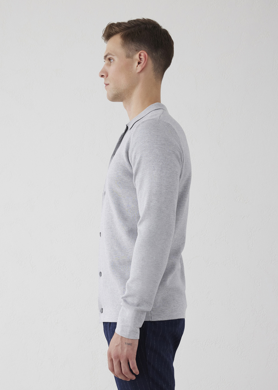 Gri Renk Çelik Örme Triko Hırka - 8