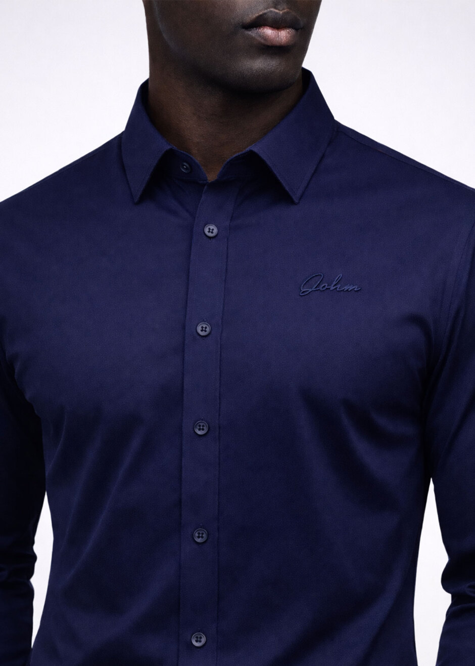 Lacivert Renk Uzun Kol Polyester Gömlek