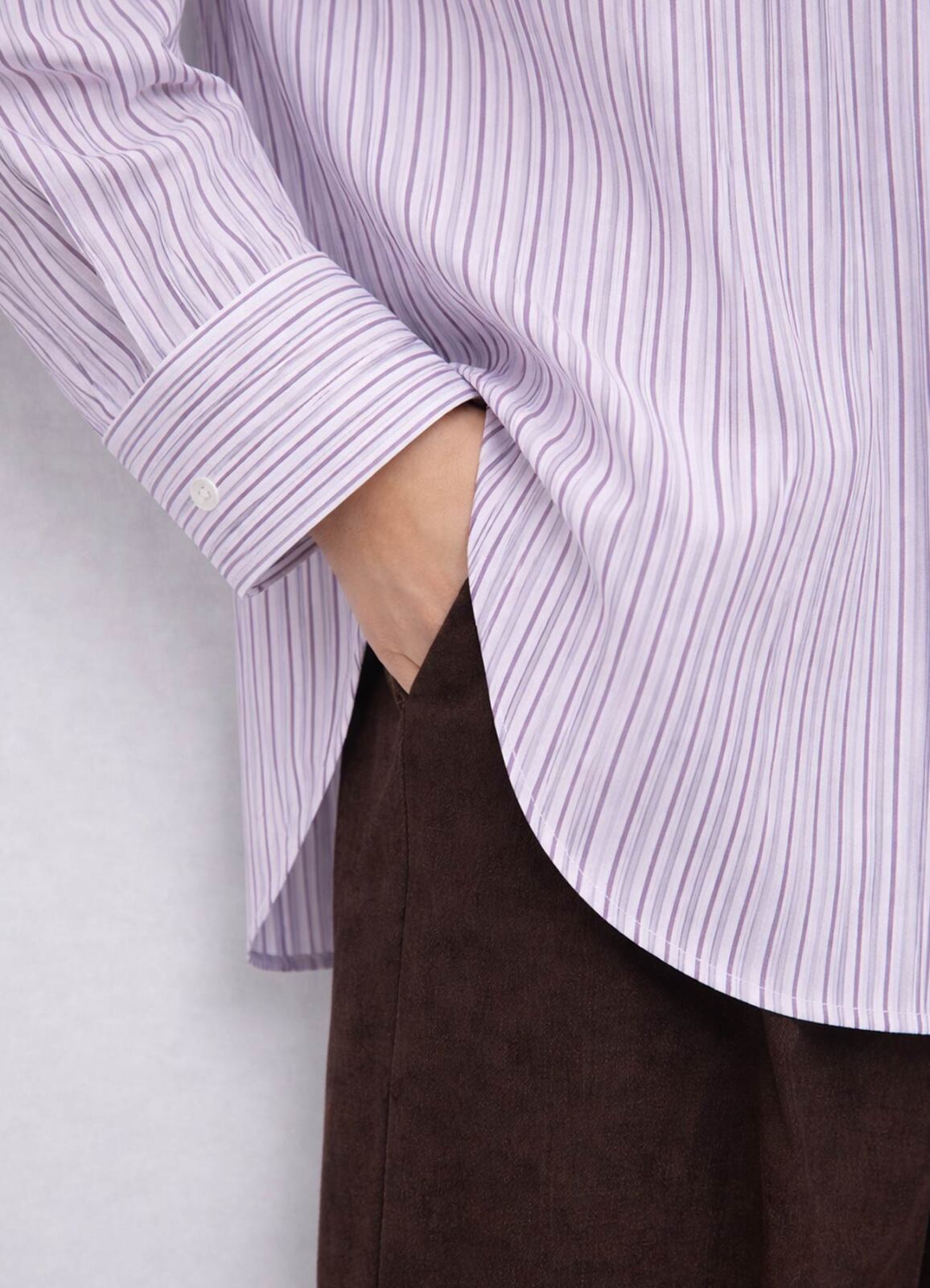 Mavi - Bordo Renk Çizgili Poplin Oversize Gömlek - 5