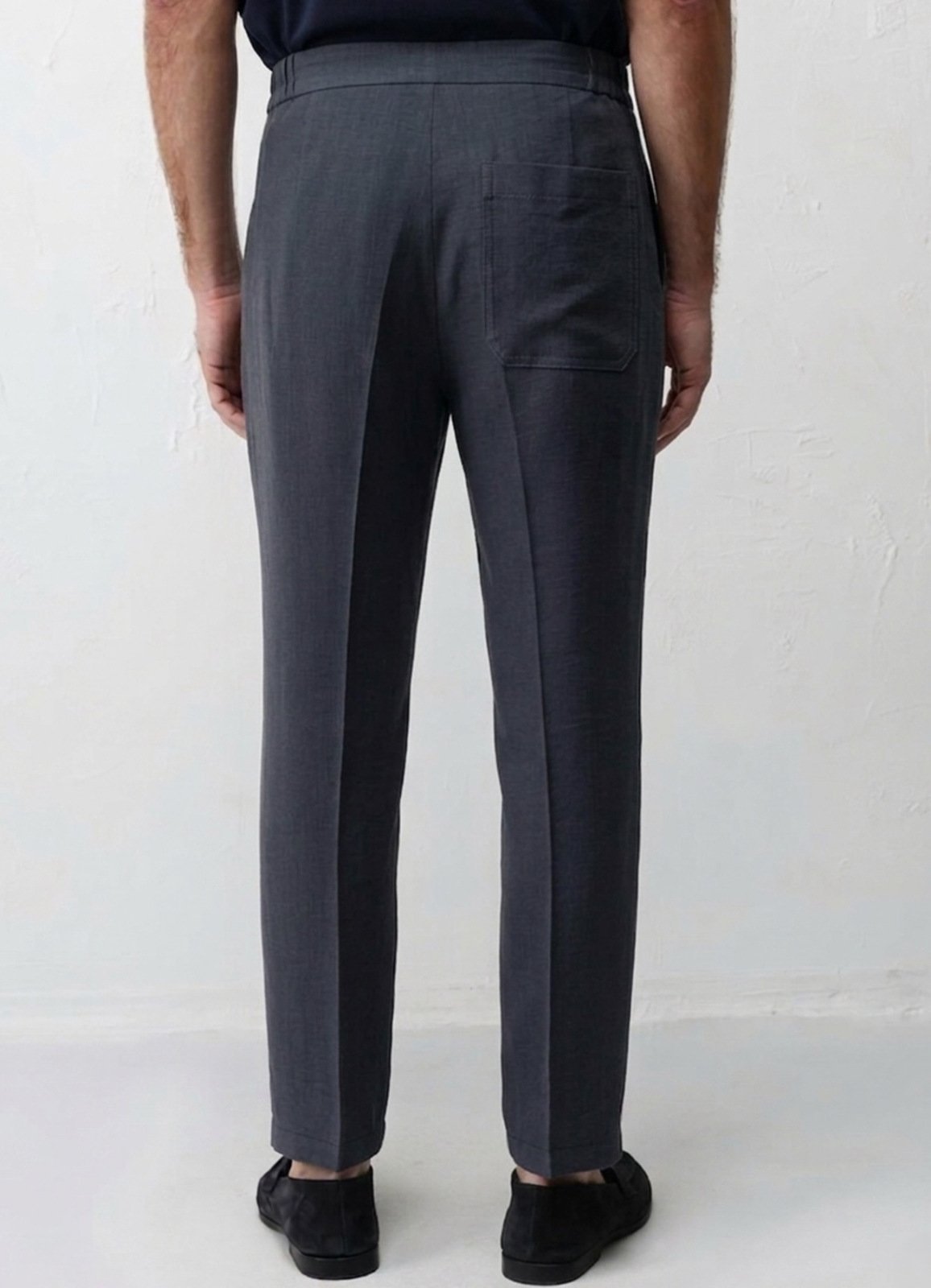 Lacivert Renk Lyocell Karışımlı Pileli Pantolon - 3