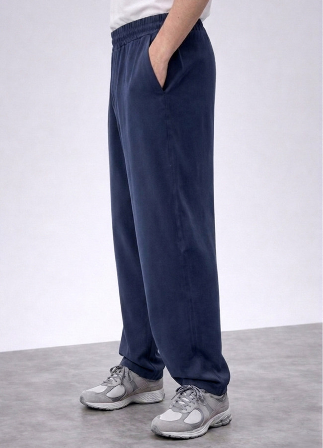 Lacivert Renk Tencel Karışımlı Pantolon