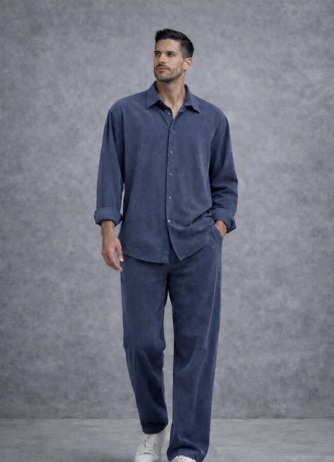 Lacivert Renk Tencel Karışımlı Gömlek