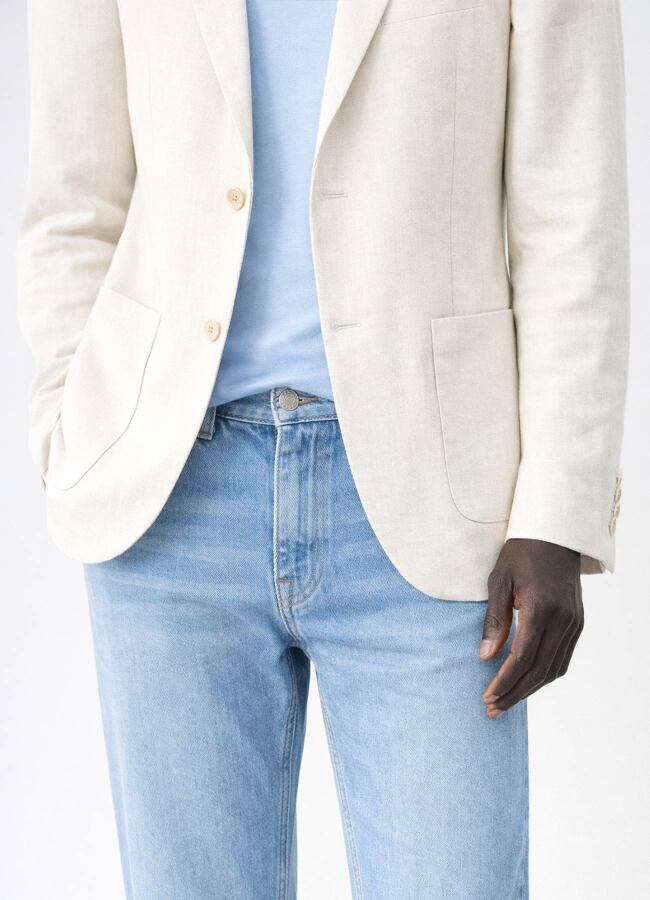 Kırık Beyaz Renk Keten Karışımlı Ceket - 4