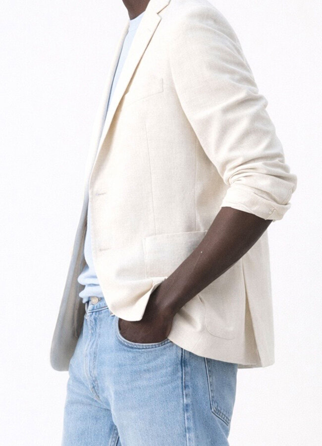 Kırık Beyaz Renk Keten Karışımlı Ceket - 6