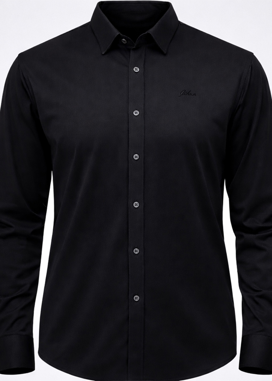 Siyah Renk Uzun Kol Polyester Gömlek - 3