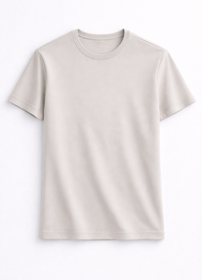 Taş Renk Pamuk Karışımlı Tişört