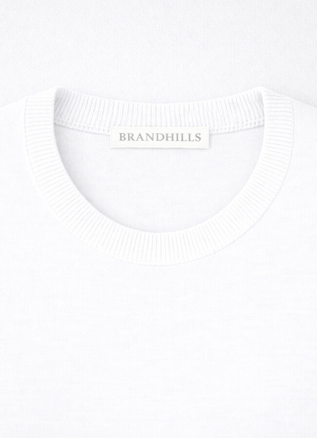 Beyaz Renk Bisiklet Yaka Basic Triko - 4