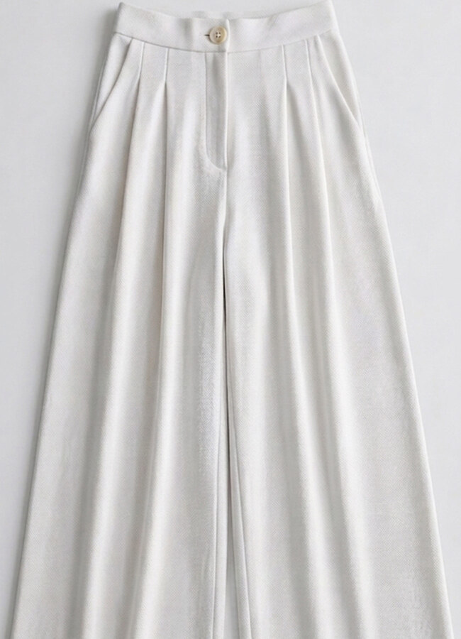 Beyaz Renk Yüksek Bel Örme Palazzo Pantolon - 4