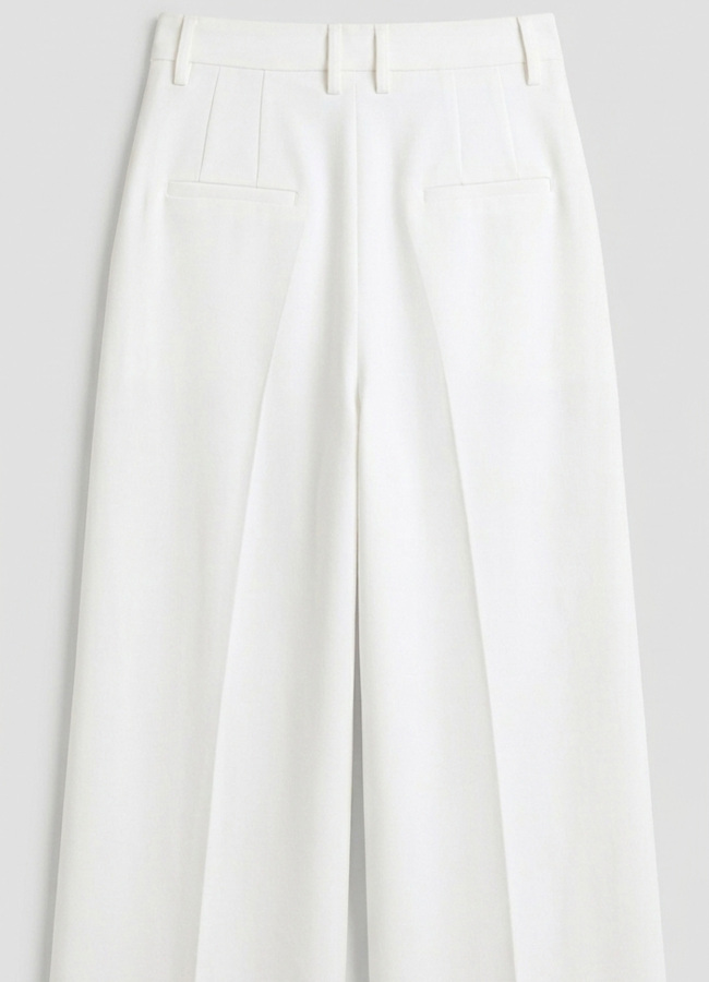 Beyaz Renk Yüksek Bel Örme Palazzo Pantolon - 5