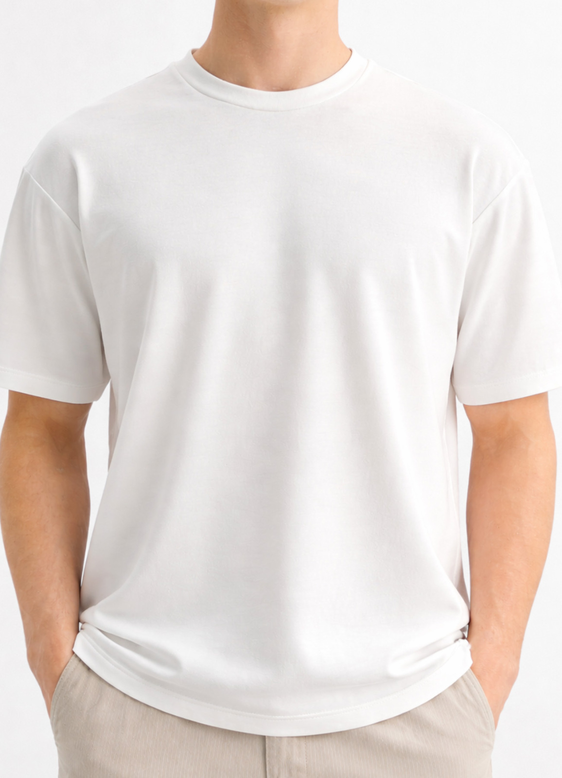 Beyaz Renk Pamuk Karışımlı Tişört - 4